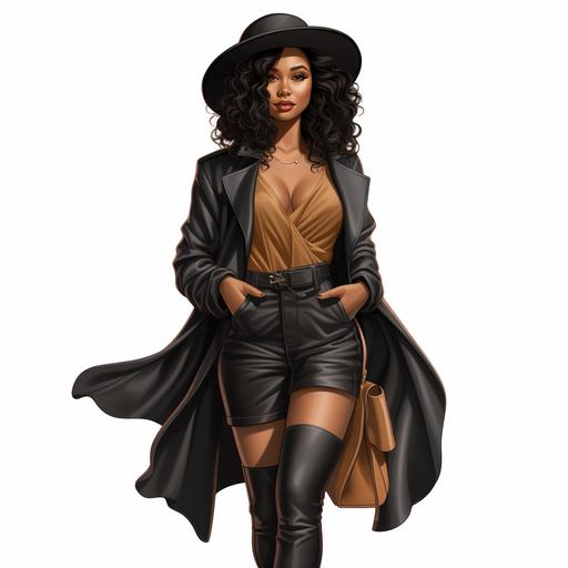 full body beautiful black fashionable woman, character in the style of clipart doll in procreate, cartoon art --s 250