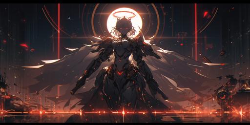 full body fallen angel character with holy aura and halo, with great sword, lens flares, dramatic lighting, illustrated like a Gundam anime poster --ar 2:1 --niji 5 --s 1000
