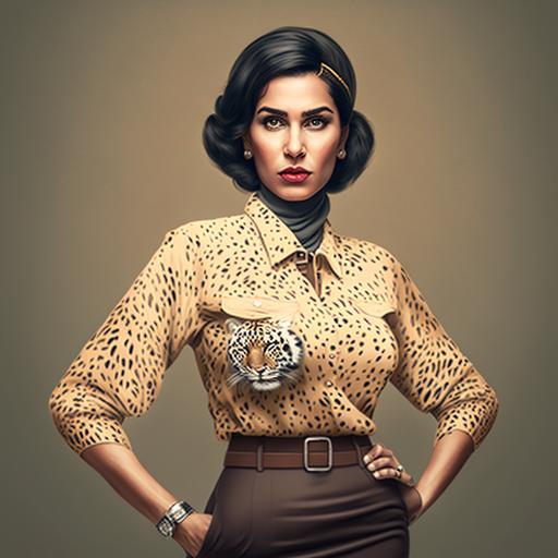 full body, imposing, young woman, attractive face, beautiful body, wearing hijab, wearing pencil skirt, leather belt, wearing s*xy leopard shirt, high detail, office, smart, hips, 8k, ultra resolution