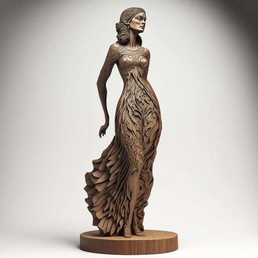 full body portrait of a woman sculpted from kerfing, woodcut sculpture --v 4