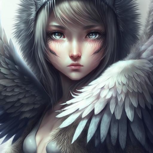 full body portrait of an anthropomorphic eagle anime girl, feather covered skin, by CloverWorks and Artgerm --v 4