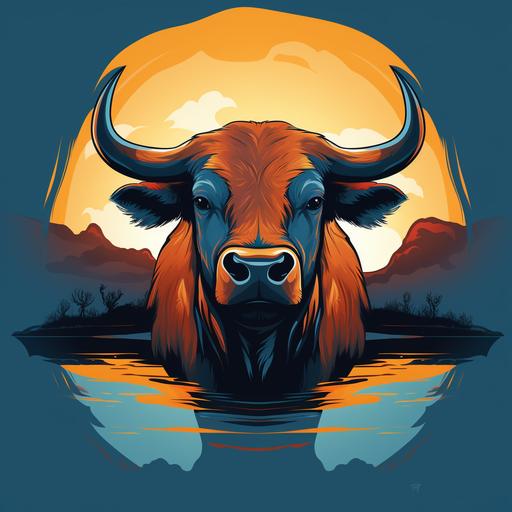 full body water buffalo logo warm colors