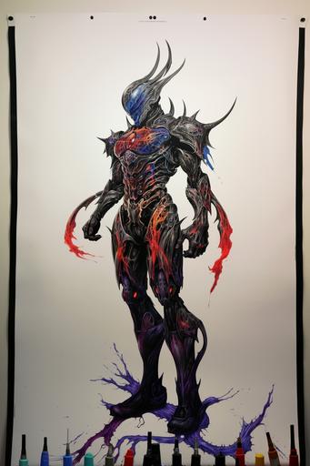 full color, full body, halftone ink drawing, organic armor guyver --ar 2:3