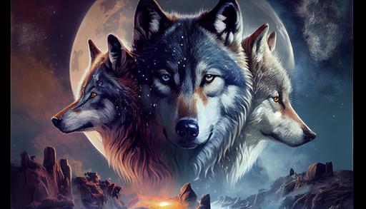full screen , no letters, happy, wolves only, moon, wolf, full scren, complete screen, complete screen chart, --ar 16:9 --v 4 --s 750 --upbeta