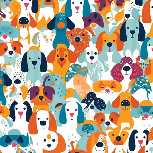 fun cute puppy print, pattern, repeating, white background ,vivacious, effulgent, detail pattern, illuminate pattern, 2d illustration, flat, modern, bright, cheerful,--ar 3:2 --q 2 --s 750 --v 5 --s 750