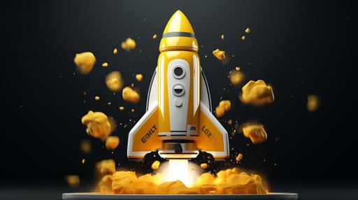 fun illustration representing SEO, 3d rocket icon, white, black and yellow --ar 16:9
