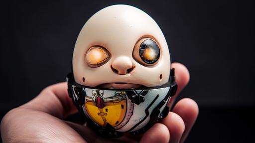 funny Humpty Dumpty egg, with plasma treatment in hands, futuristic future, cyberpunk 🥚 --ar 16:9 --v 5