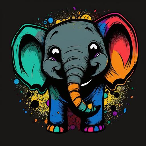 funny adorable elephant big eyes and big cheacks laughing vibrant color with black outline --q 5 --stop 100 --stylize 1000
