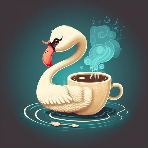 funny and kind swan drinking a cup of coffee, 2D, vector
