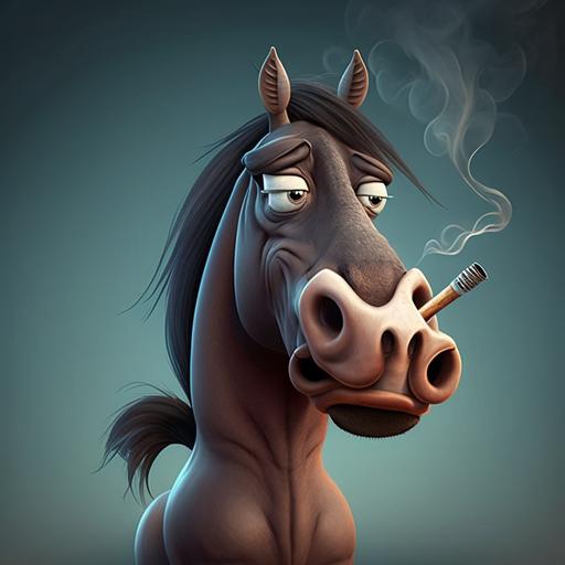 funny caricature of a horse with a cigarette in his mouth that smokes, cartoon character