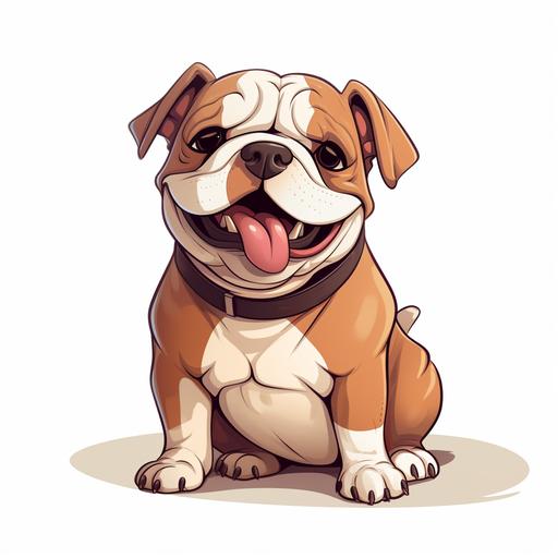 funny cartoon bulldog cute , 2d style , white background