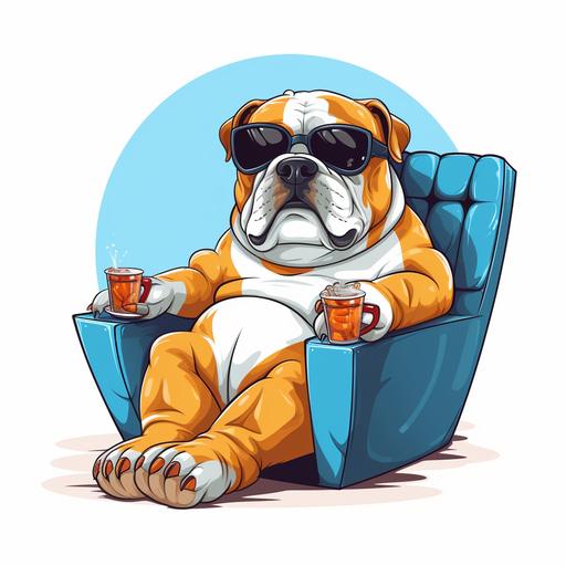funny cartoon bulldog relax , 2d style , white background