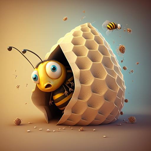 funny cartoon character bee named benny in hive