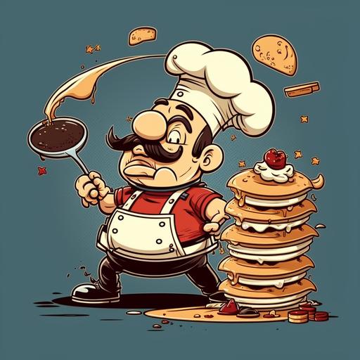 funny cartoon chef with pancakes
