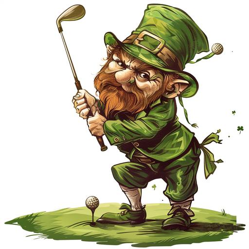 funny cartoon of a leprechaun golfing