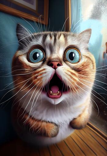 funny cat meme, drawing, amazed cat --v 4 --q 5 --upbeta --ar 2:3