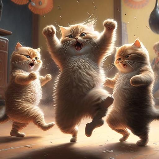 funny cats frolic and dance, fantastic, 32k --v 4 --s 250