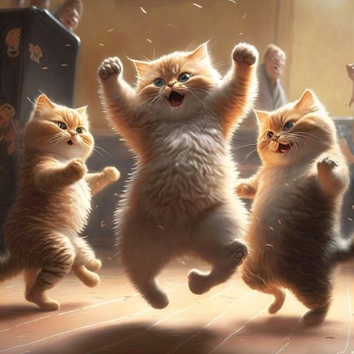 funny cats frolic and dance, fantastic, 32k --v 4 --s 250