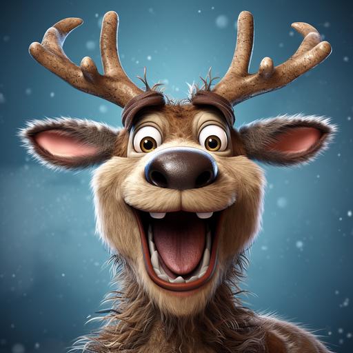 funny christmas reindeer face , cartoon image,