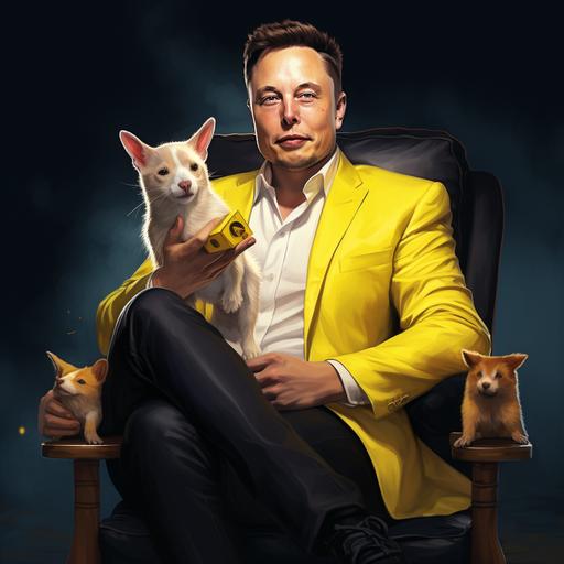 funny elon musk playing cards with his yellow dog
