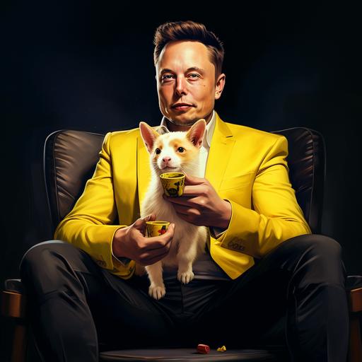funny elon musk playing cards with his yellow dog