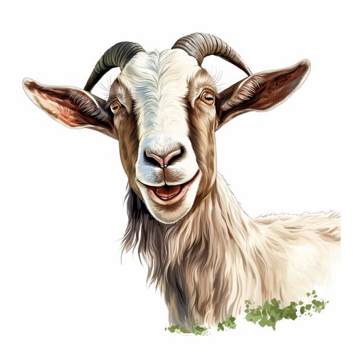 funny goat looking forward, enhances, white background clipart