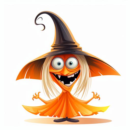 funny, hallowen character smiling witch, in a style of interactive artwork, vector design, crazy & fun, simple shaper, white background