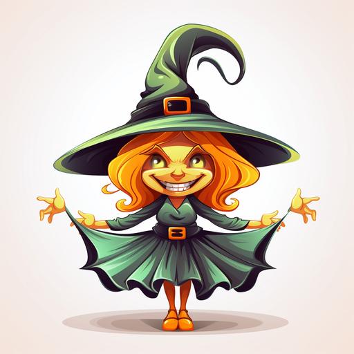 funny, hallowen character smiling witch, in a style of interactive artwork, vector design, crazy & fun, simple shaper, white background