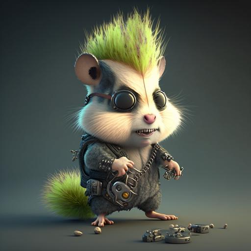 funny hamster-zombie punk, 3d Pixar style, uhd 4k --ar 3:3