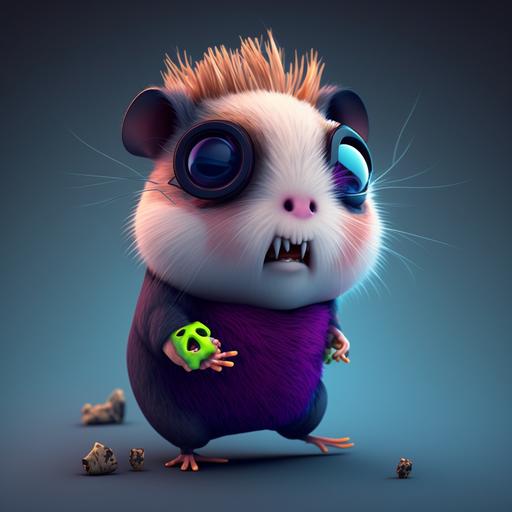 funny hamster-zombie punk, 3d Pixar style, uhd 4k --ar 3:3