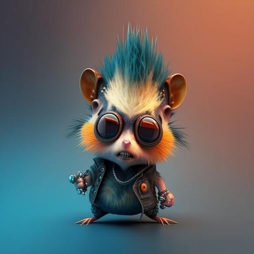 funny hamster-zombie punk, 3d Pixar style, uhd 4k --ar 3:3