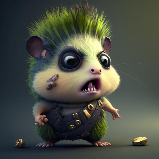 funny hamster-zombie punk, 3d Pixar style, uhd 4k --ar 3:3