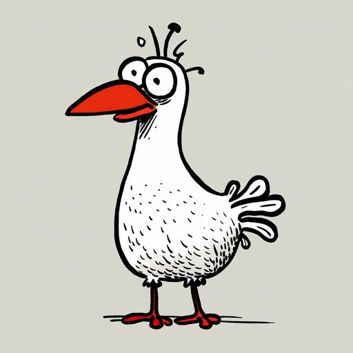 funny looking cartoon chicken, side profile, 2d simple line drawing