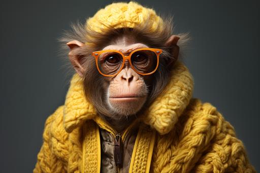 funny monkey in human clothing, --ar 3:2