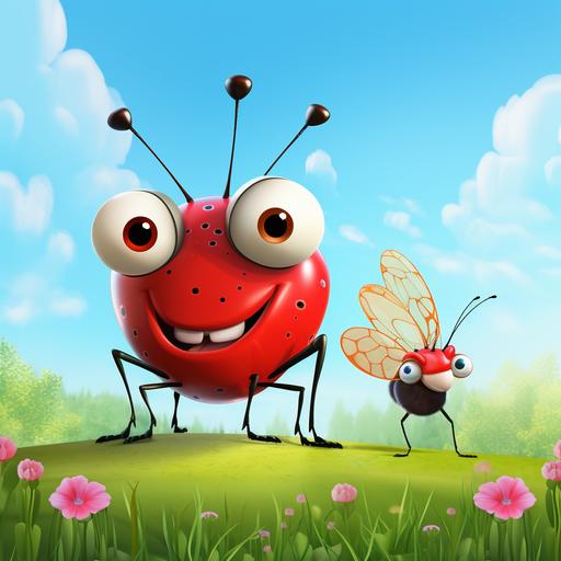 funny mosquito with big hear meet lady bug lusy on the windown in sunny day