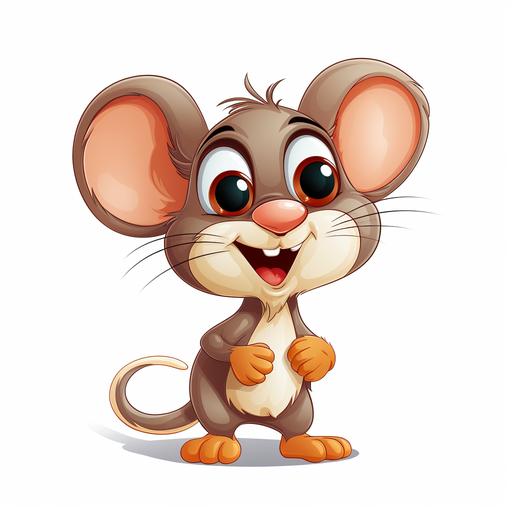 funny mouse with crosseye, a cartoon style for kids on white background, make it happy and excited