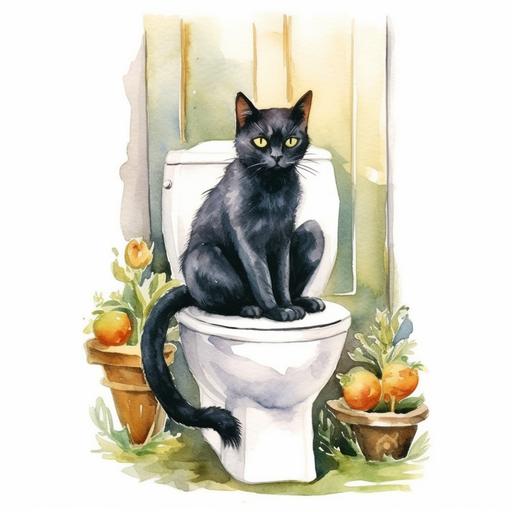 funny poster for toilet black cat watercolor