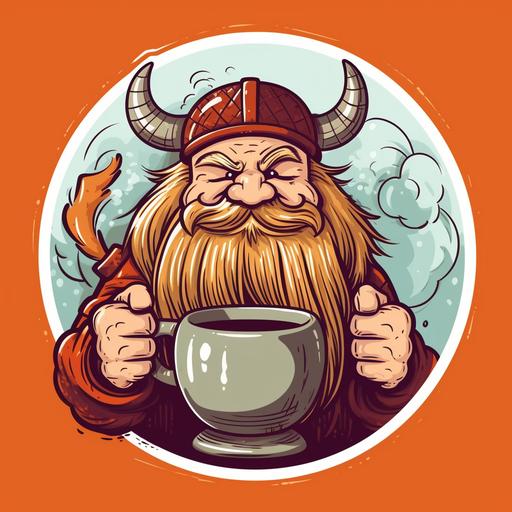funny viking smiling cartoons, coffee hot cup,
