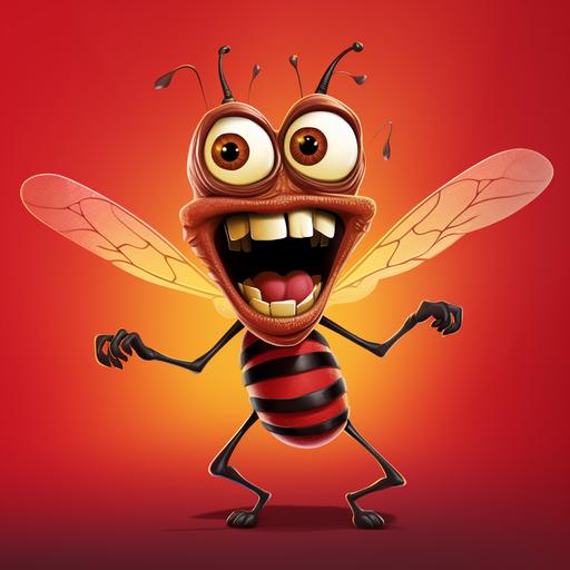furious funny cartoon wasp against plain Red background