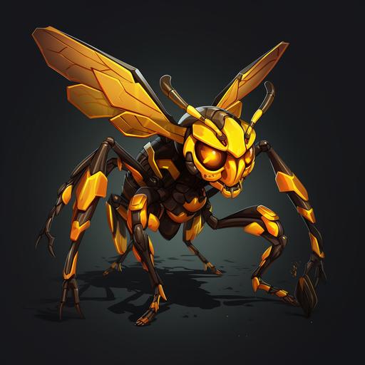 furious yellow wasp in cartoon style against Black background