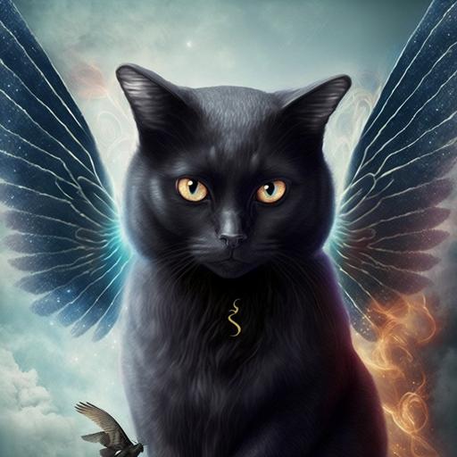fusion of a black cat and an angel --v 4
