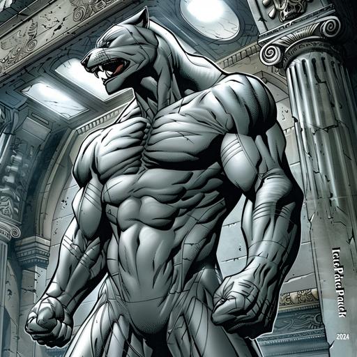 future warrior cat vampire hunter, muscular, wearing a dog-skull helmet, standing proud victorious. comic-book, marvel. text 