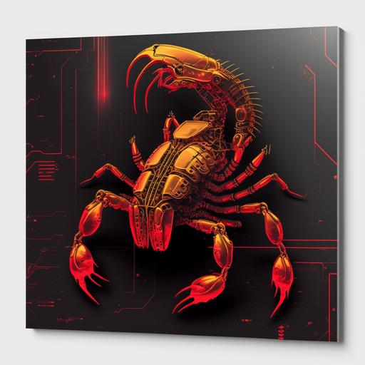 futuristic golden red scorpion in a cyberpunk background
