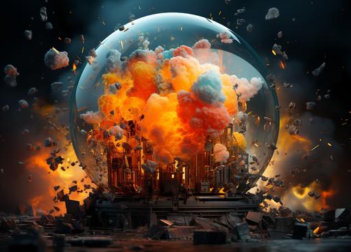 futuristic hardboiled war machine explosion gas cylinder turbine, cracked earth oozing multicoloured vibrant goo, realistic photo image, unreal engine, octana rendervolumetric lighting 3d, high key, 1 dof, 3d, realistic, high qualitygloomcore, photo taken with fujifilm superia, everyday life depiction, fawncore --ar 32:23 --s 1000