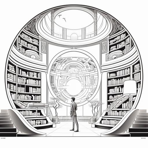 futuristic library coloring page template