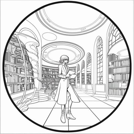 futuristic library coloring page template