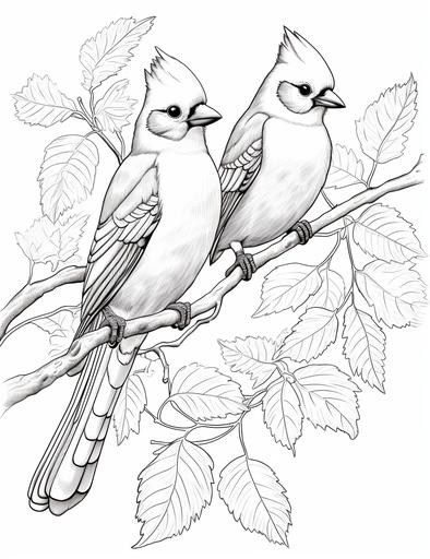 https:// Blue Jays in a Maple Tree Two blue jays perched on the branches of a vibrant maple tree, coloring page for kids, cartoon style, thick lines, low detail, black and white, No Shading, --ar 85:110