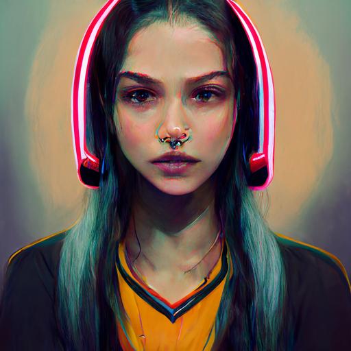 bruenette, gamer girl, septum, headset, valorant --v 3
