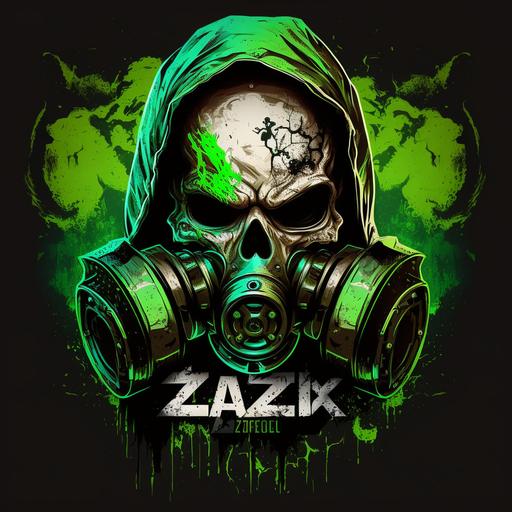 gamer logo, skull wearing a toxic mask, name on logo 