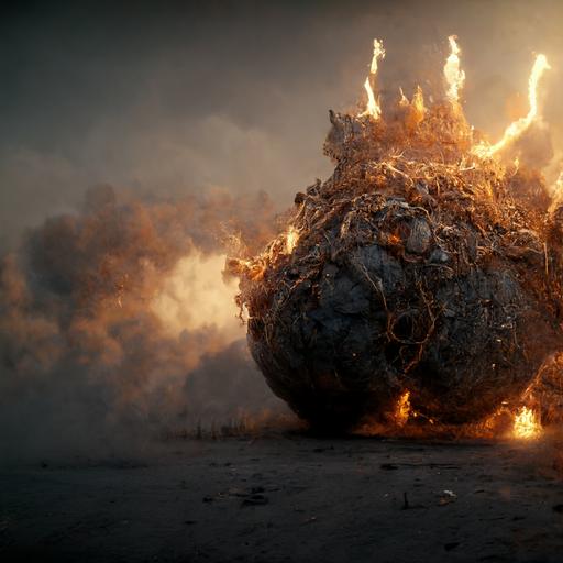 giant gandam,conceptual design, dynamic effects,hyper-realistic, flame,high-definition, cinematic,Arnold Render,VFX, houdini,explode，blast,building broken,fog,8k,HD